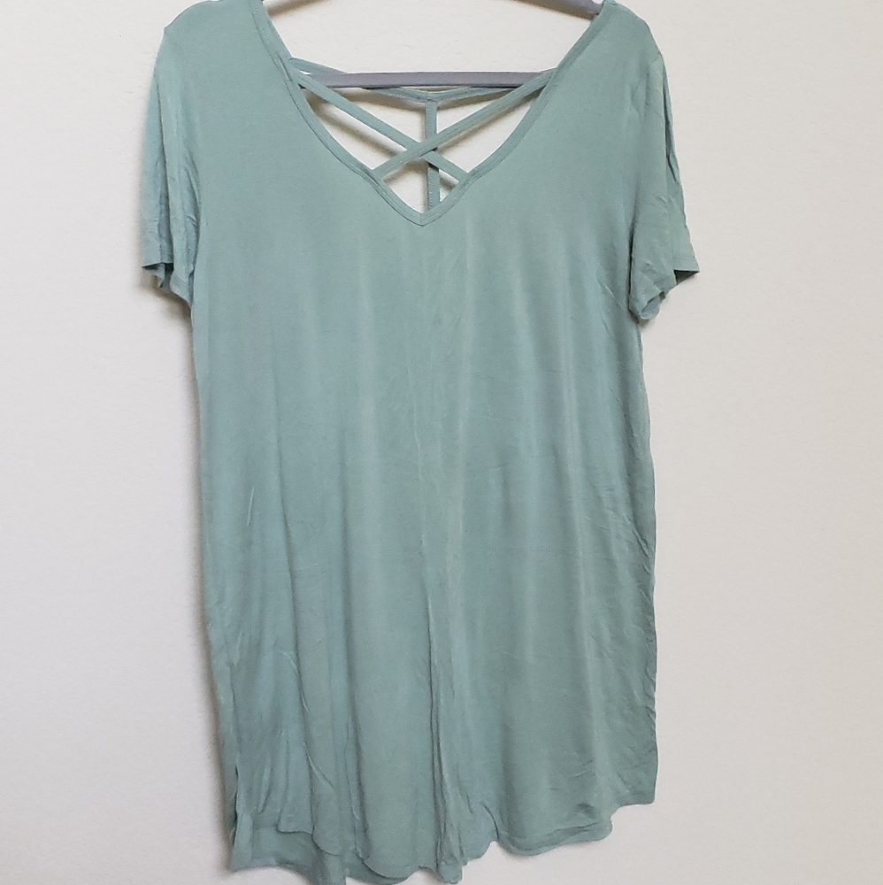 Seafoam Flowy T-Shirt Dress w Crisscross Straps